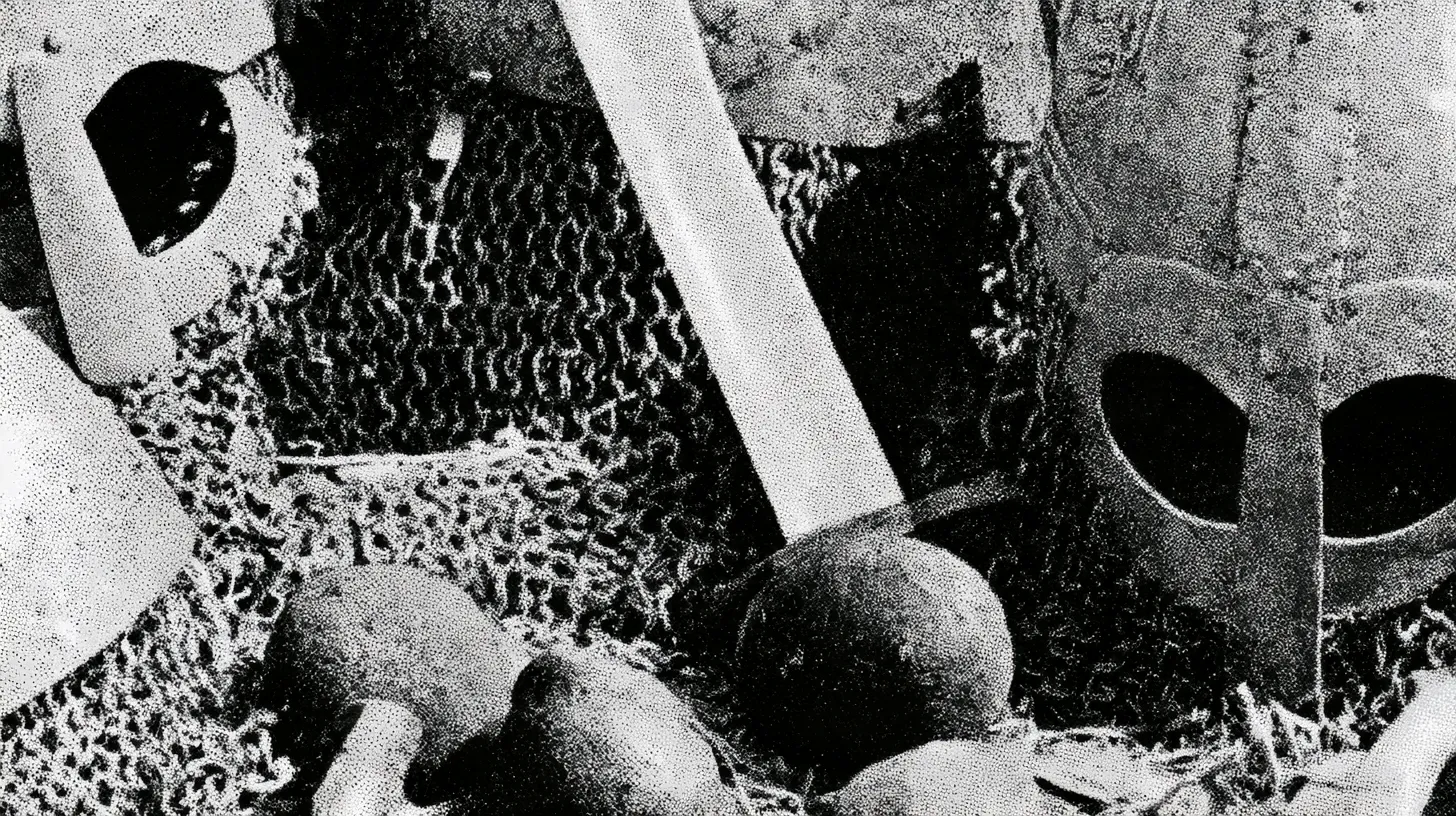A close tangle of Anglo-Saxon war gear — a helmet's eye guards, chainmail, sword and pommel, stippled in fine detail.